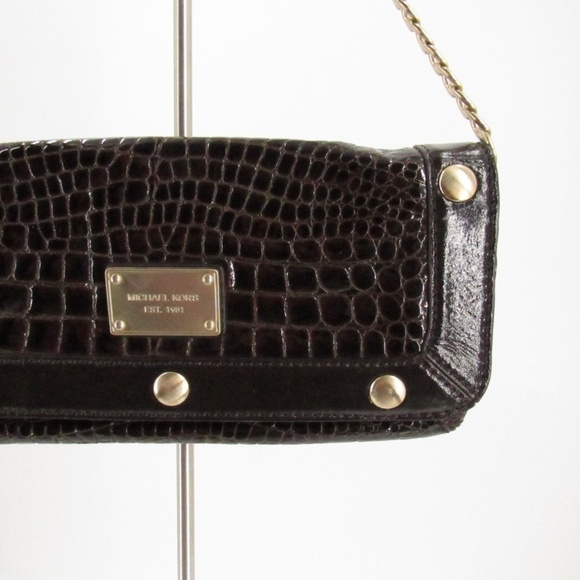 Michael Kors Crocodile Pattern Brown/Gold Patent Leather Baguette Bag - Picture 4 of 15